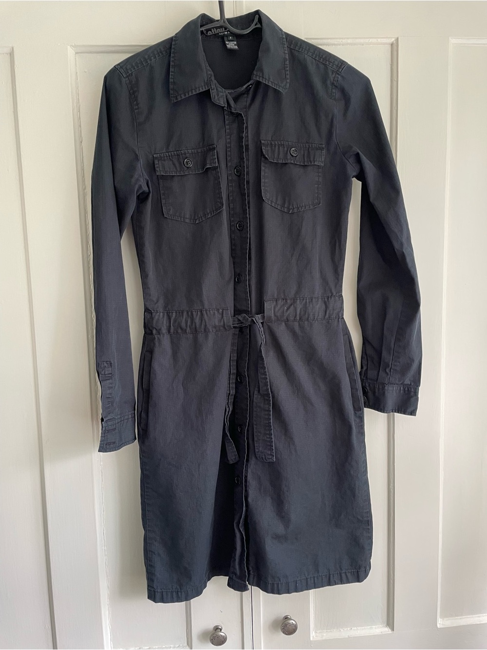 Club Monaco Safari Dress Size 2 Button-Front Utility Shirt-dress Black Cotton